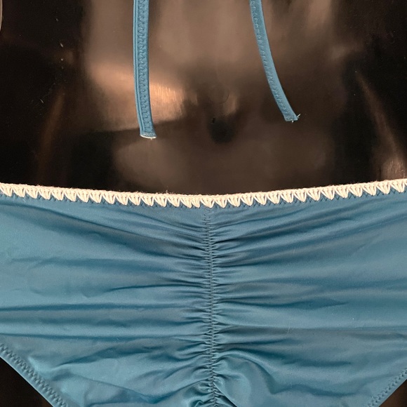 Shade & Shore Teal Crochet Trim Bikini 2-pc Swimsuit 34C Top & Small Bottom - Picture 7 of 10